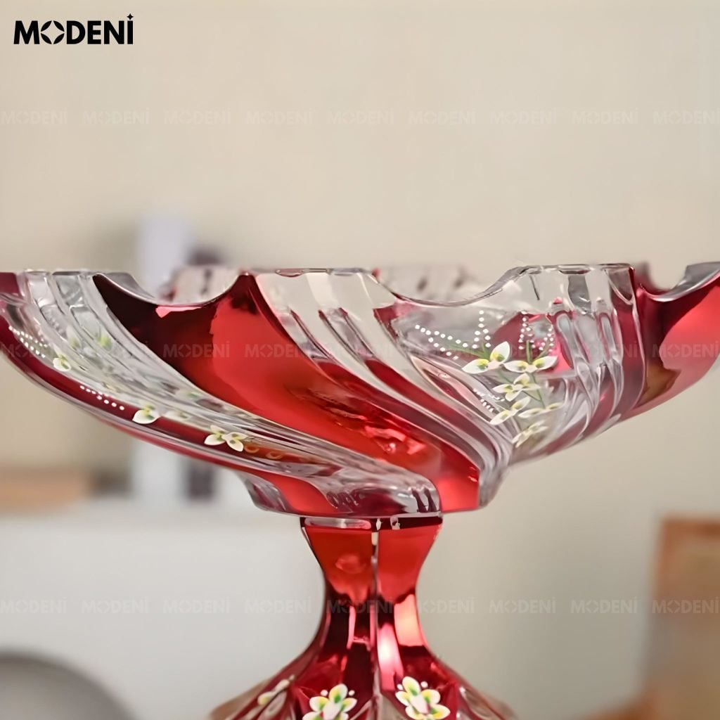 Hủ Đựng Bánh Kẹo Velia Thủy Tinh Cao Cấp Họa Tiết Hoa Sơn Nổi Thủ Công Cho Bàn Ăn Hiện Đại