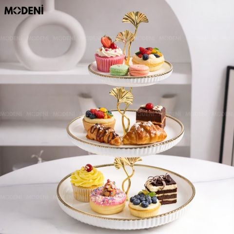  Khay Đựng Trái Cây Lyly Gốm Sứ Phủ Men Trắng Ngọc Họa Tiết Viền Mạ Vàng Cho Bàn Ăn Hiện Đại 