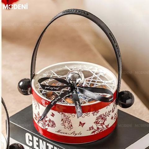  Lọ Đựng Trái Cây Blossom Vải Họa Tiết Bướm Đỏ Phối Gốm Sứ Cao Cấp Kèm Nắp Thủy Tinh Cho Bàn Ăn Hiện Đại 