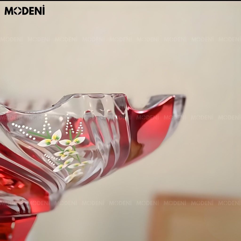 Hủ Đựng Bánh Kẹo Velia Thủy Tinh Cao Cấp Họa Tiết Hoa Sơn Nổi Thủ Công Cho Bàn Ăn Hiện Đại