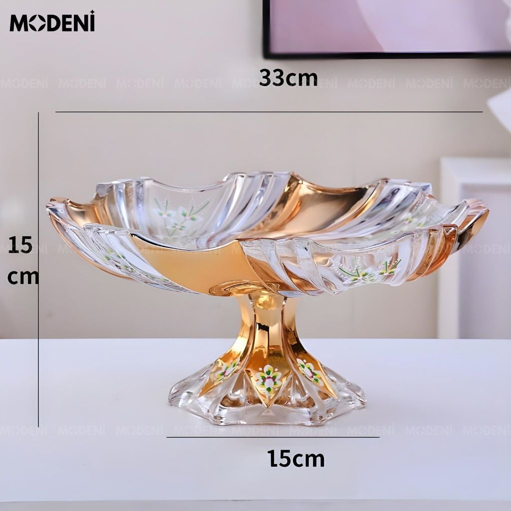 Hủ Đựng Bánh Kẹo Velia Thủy Tinh Cao Cấp Họa Tiết Hoa Sơn Nổi Thủ Công Cho Bàn Ăn Hiện Đại