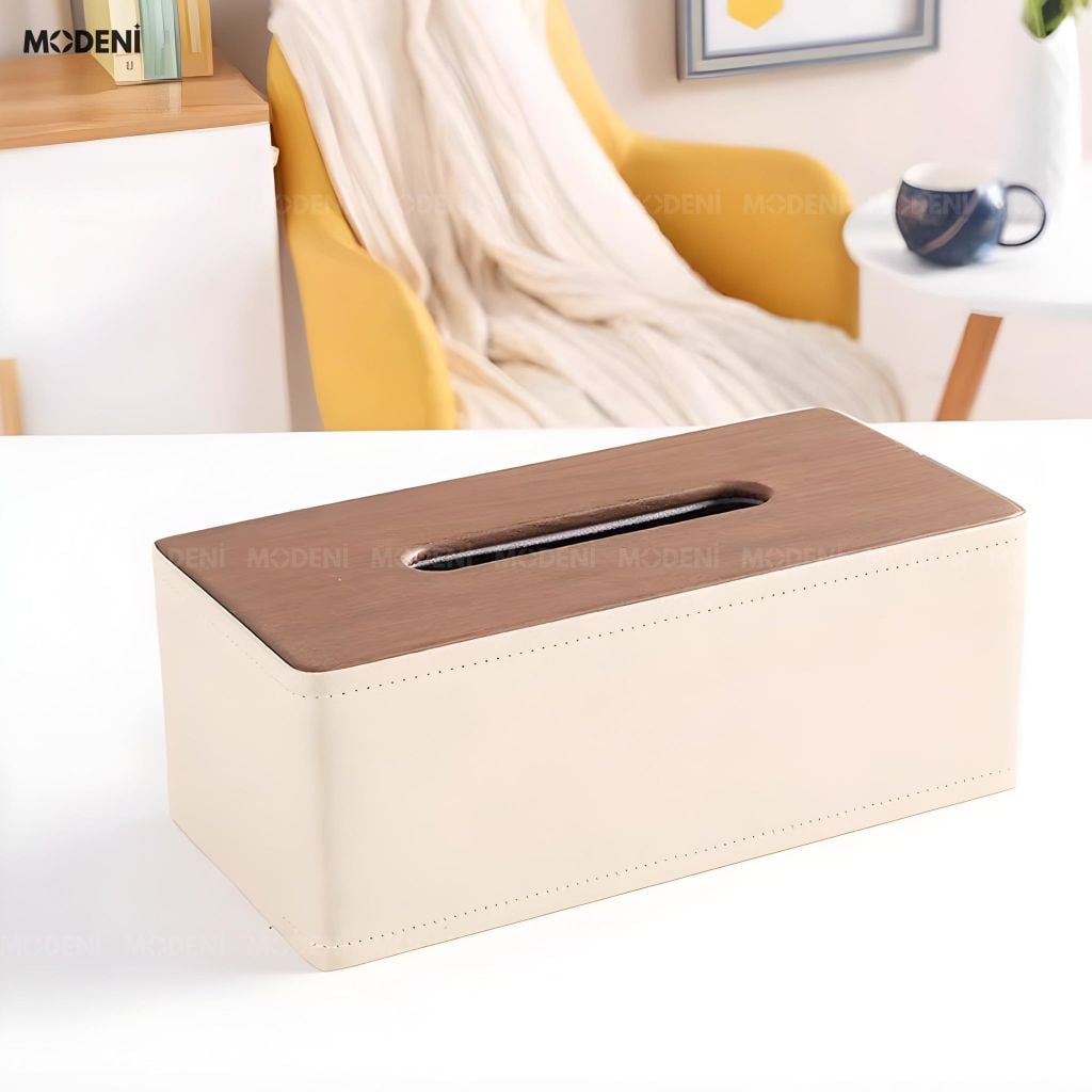 Hộp Khăn Giấy Bruno Be Da PU Cao Cấp Phối Vân Gỗ Cho Phòng Khách Sang Trọng