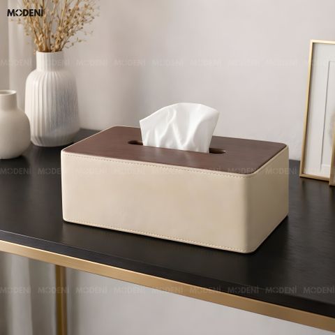  Hộp Khăn Giấy Bruno Be Da PU Cao Cấp Phối Vân Gỗ Cho Phòng Khách Sang Trọng 