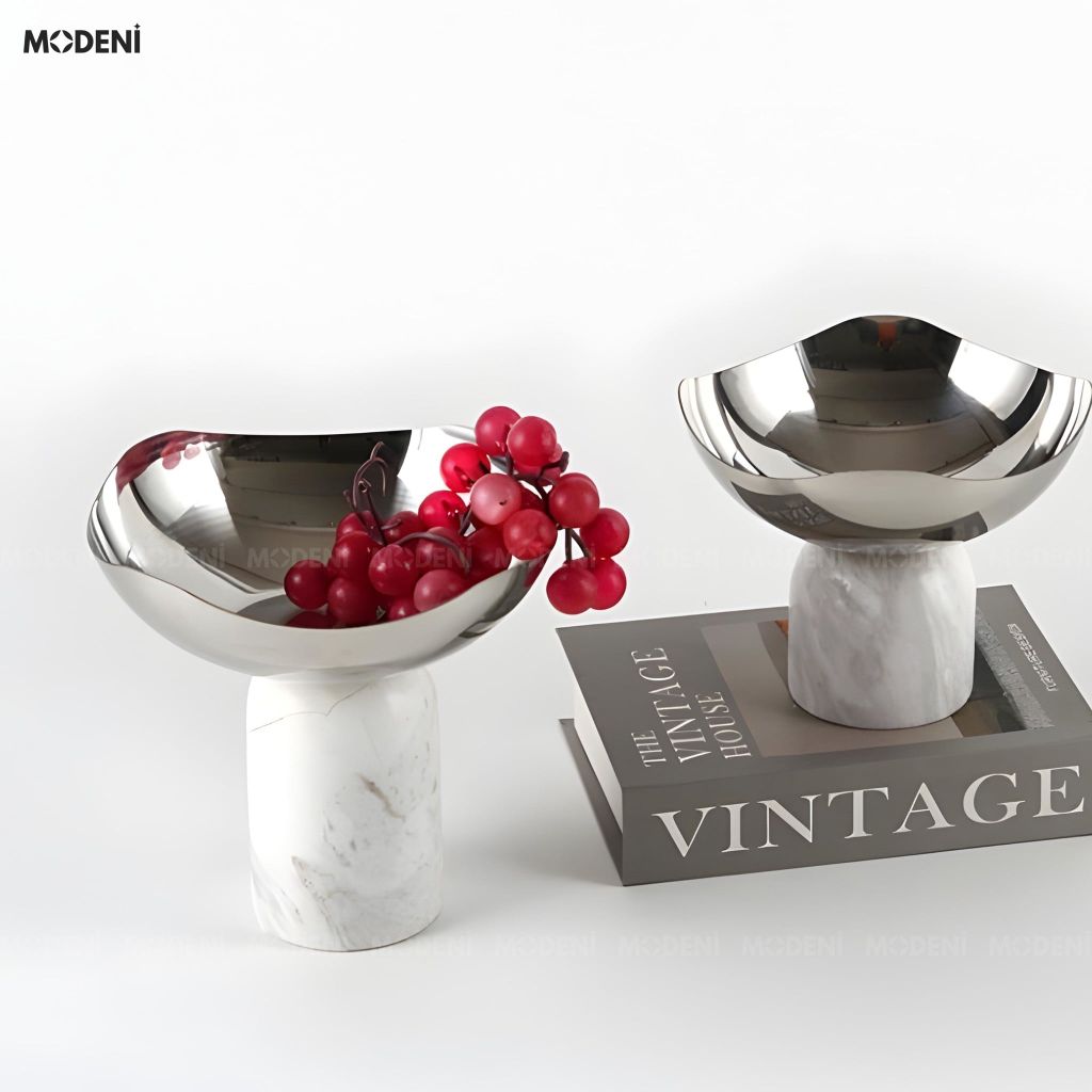 Tô Trái Cây Mari Kim Loại Phối Đá Cẩm Thạch Phù Hợp Mọi Không Gian