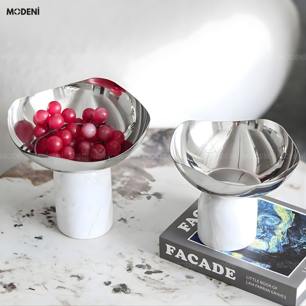 Tô Trái Cây Mari Kim Loại Phối Đá Cẩm Thạch Phù Hợp Mọi Không Gian