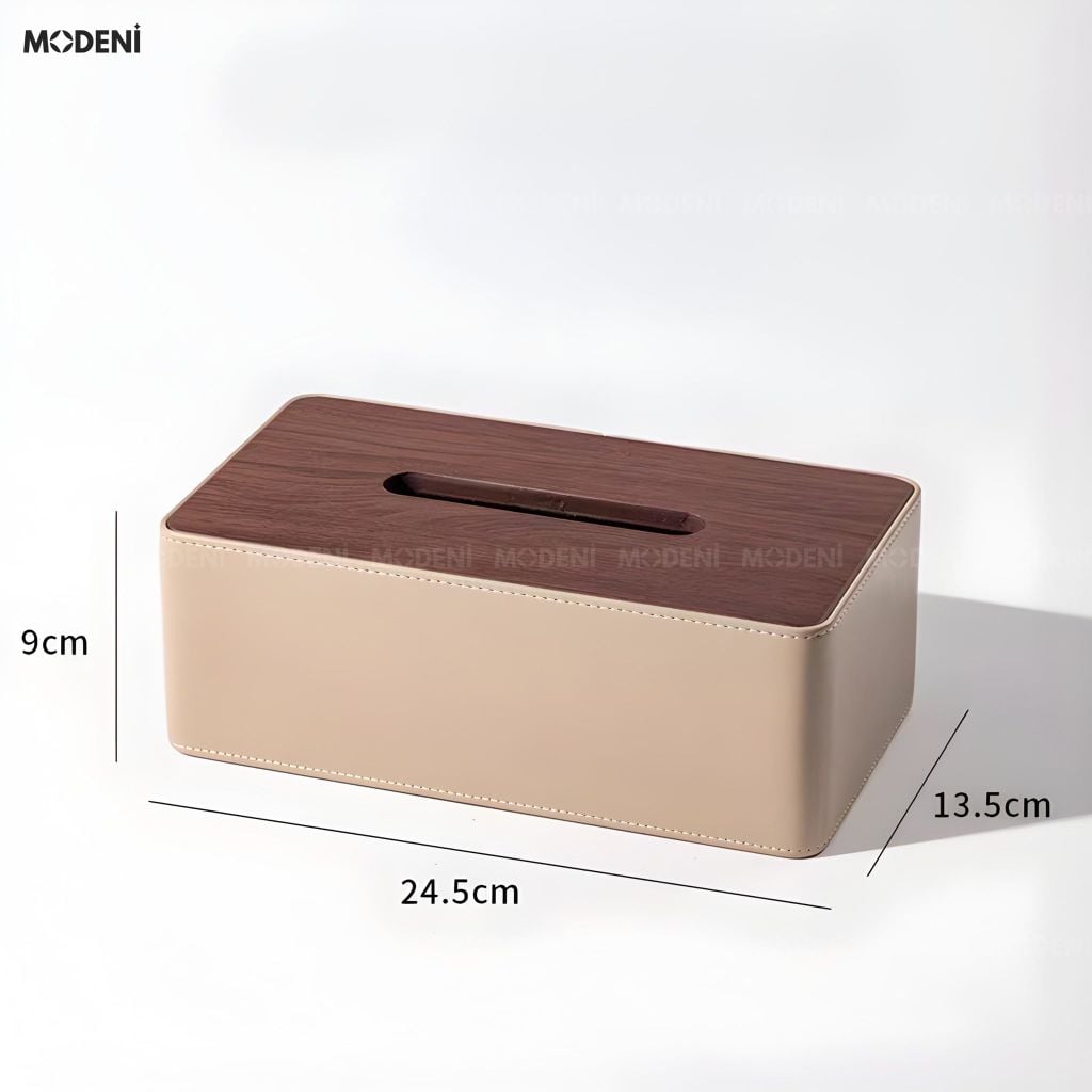 Hộp Khăn Giấy Bruno Be Da PU Cao Cấp Phối Vân Gỗ Cho Phòng Khách Sang Trọng