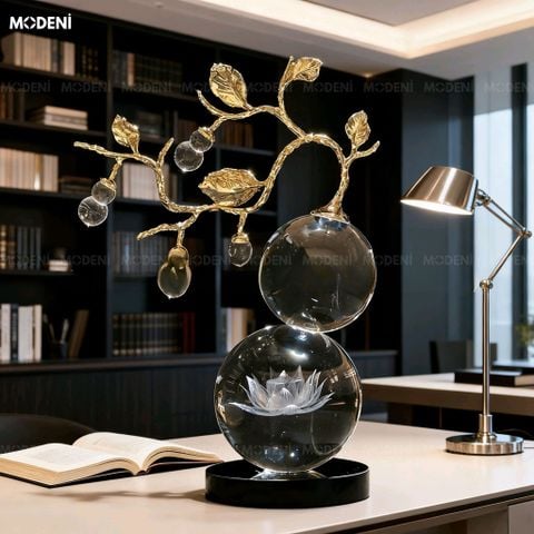  Tượng Trang Trí Motif THủy Tinh Pha Lê Phối Họa Tiết Crom Hoàn Thiện TInh Xảo Phù Hợp CHo Không Gian Decor Phòng Khách 