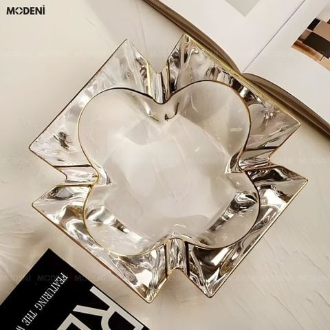  Gạt Tàn Lumeno Thủy Tinh Cao Cấp Bo Tròn Viền Vàng Cho Mọi Không Gian Hiện Đại Luxury 