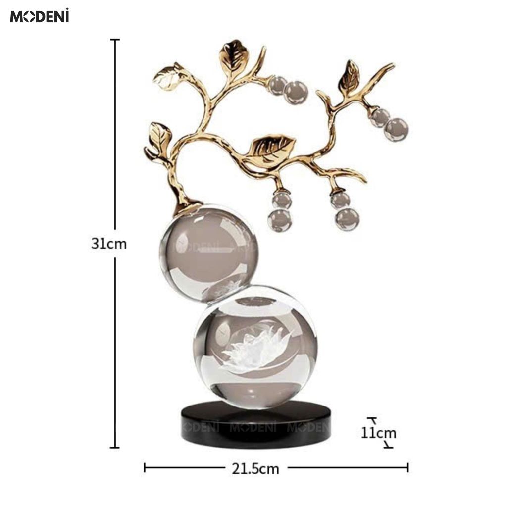 Tượng Trang Trí Motif THủy Tinh Pha Lê Phối Họa Tiết Crom Hoàn Thiện TInh Xảo Phù Hợp CHo Không Gian Decor Phòng Khách