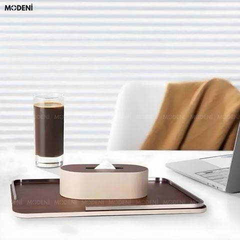  Khay Decor Herit Gỗ Óc Chó Viền Bọc Da Phối Hợp Thanh Kim Loại Tinh Xảo Cho Không Gian Decor Sang Trọng 