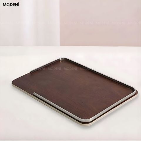  Khay Decor Herit Gỗ Óc Chó Viền Bọc Da Phối Hợp Thanh Kim Loại Tinh Xảo Cho Không Gian Decor Sang Trọng 