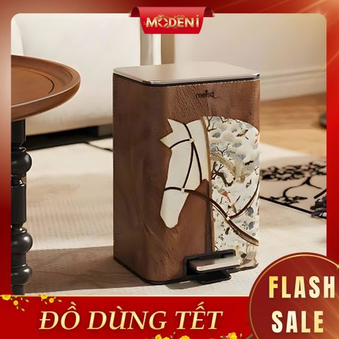  Thùng rác Gallop Brown da cao cấp phối inox phong cách đơn giản cho không gian trung tâm sang trọng tinh tế 