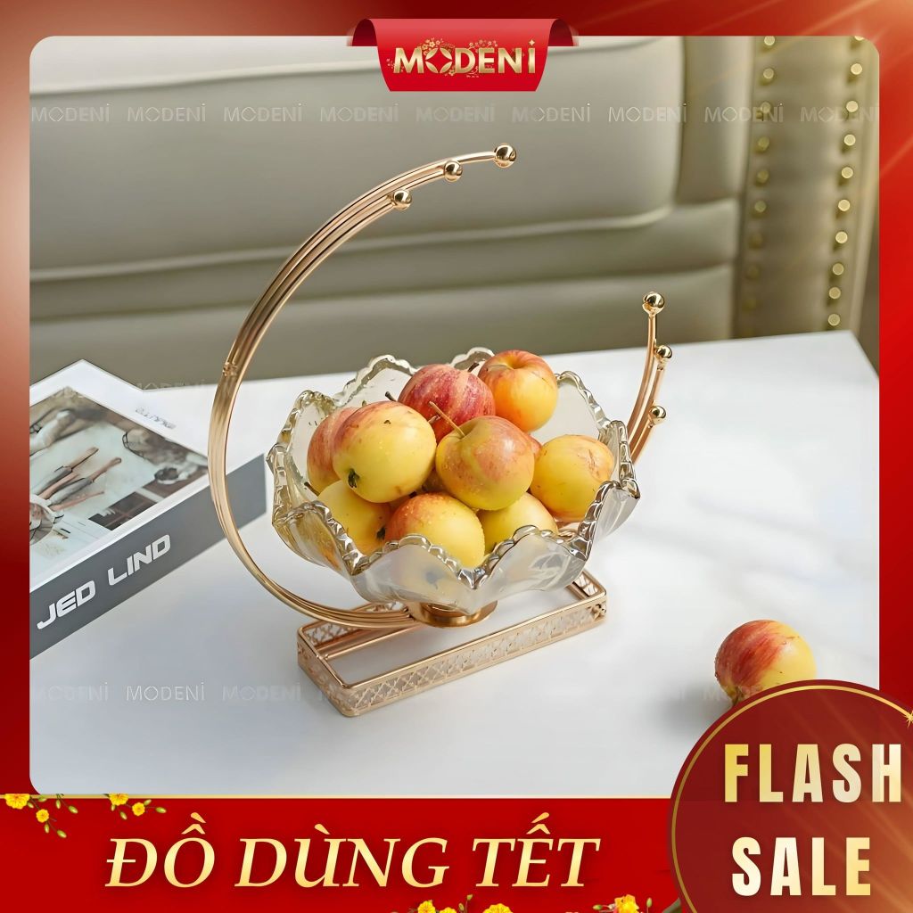 Tô Đựng Kẹo Trái Cây Lotus – Tô Thủy Tinh Decor Sang Trọng – Đế Vàng Cao Cấp – Kích Thước 26x18x28cm, Phù Hợp Bàn Tiếp Khách