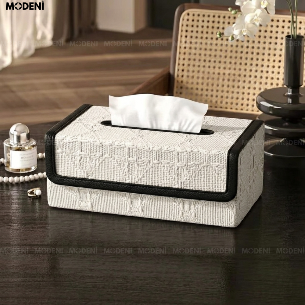 Hộp Khăn Giấy Luna Viền Đen Vải Dệt Cao Cấp Sang Trọng Tối Giản Cho Phòng Khách Và Phòng Ngủ