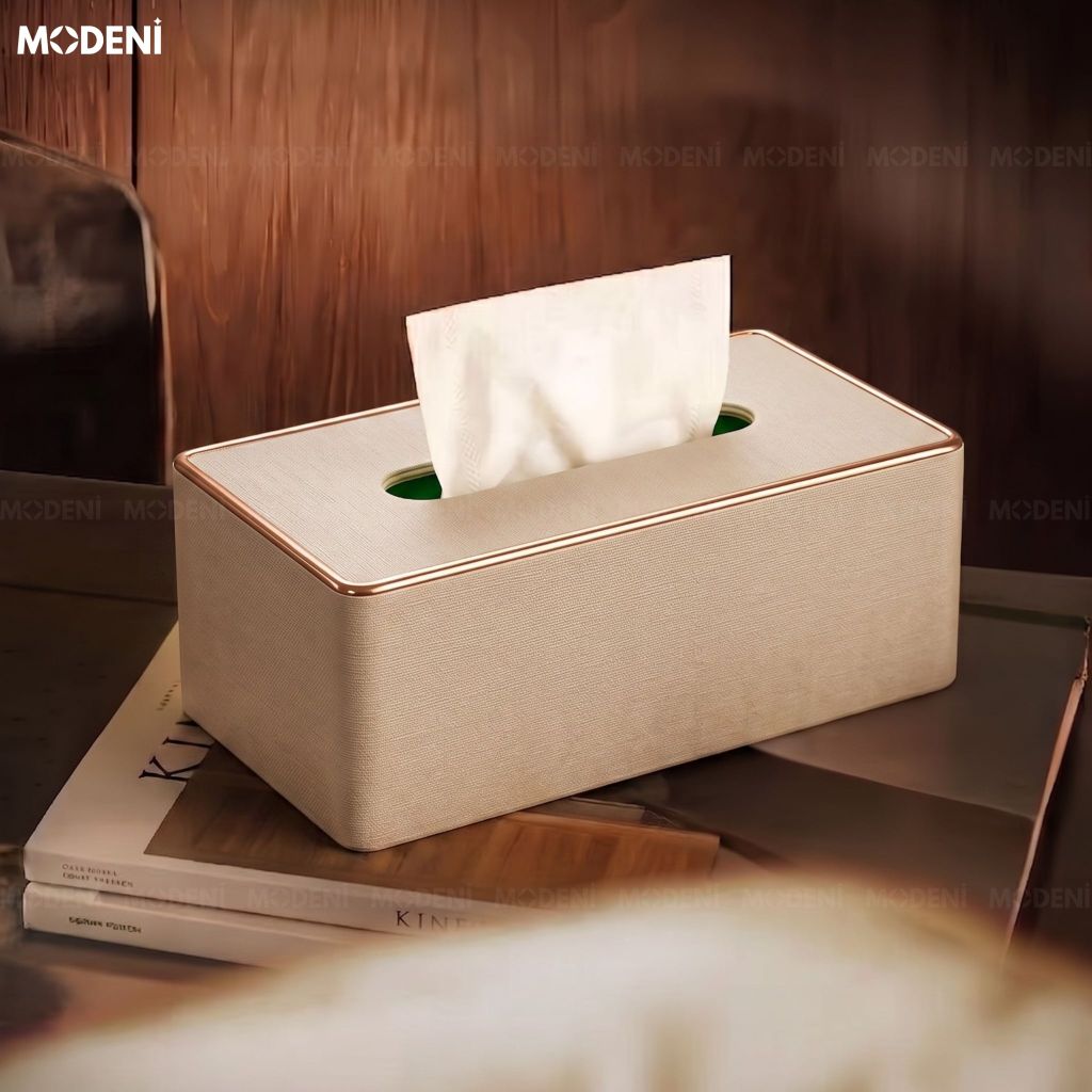 Hộp Khăn Giấy Modeni Be Nhạt Vải Lanh Cao Cấp Viền Vàng Hồng Japandi Tối Giản Sang Trọng Cho Phòng Ngủ Và Văn Phòng