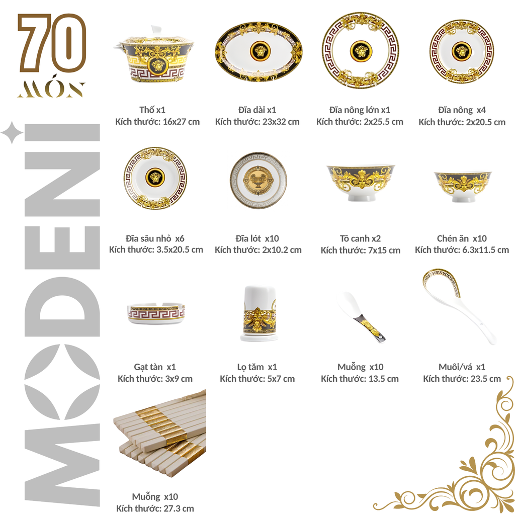 Bộ Chén Đĩa Sứ Xương Cao Cấp Regalia – Họa Tiết Baroque Hoàng Kim Quyền Quý, Biểu Tượng Đẳng Cấp Của Bàn Tiệc Sang Trọng