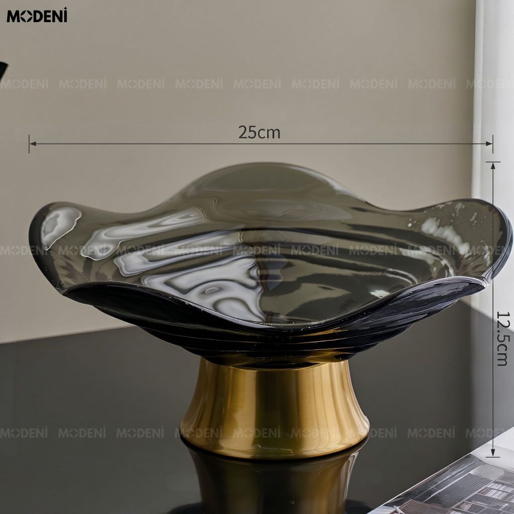 Tô Trái Cây Vela Thủy Tinh Lượn Sóng Đen Khói Phong Cách Bắc Âu