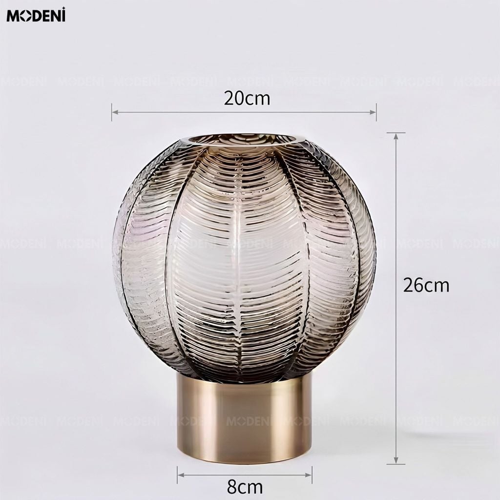 Bình Hoa Orbly Kim Loại Phối Bóng Thủy Tinh Xám Khói Phong Cách Minimalism