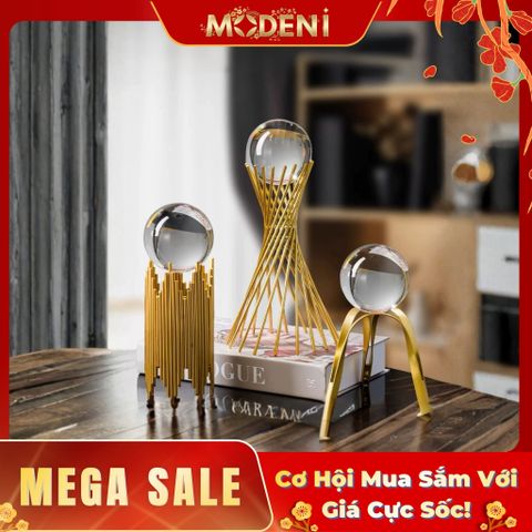  Tượng Cầu Pha Lê Grace Cane Vàng Gold Decor Bàn Phòng Khách, Kệ Tủ Sang Trọng Phong Cách Hiện Đại 