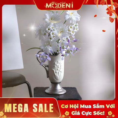  Bình Hoa Sứ Silver Gratia Cao Cấp Ánh Bạc Cổ Điển | Tay Cầm Cong Nghệ Thuật – Decor Bàn Console, Bàn Ăn Sang Trọng 