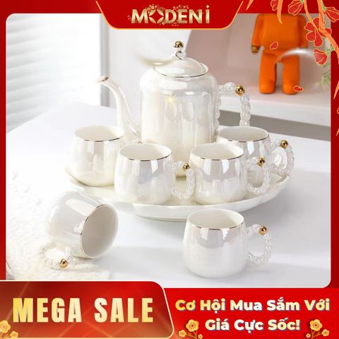  Bộ Bình Trà Pearly Sứ Xương Cao Cấp Sang Trọng | Kèm Khay 