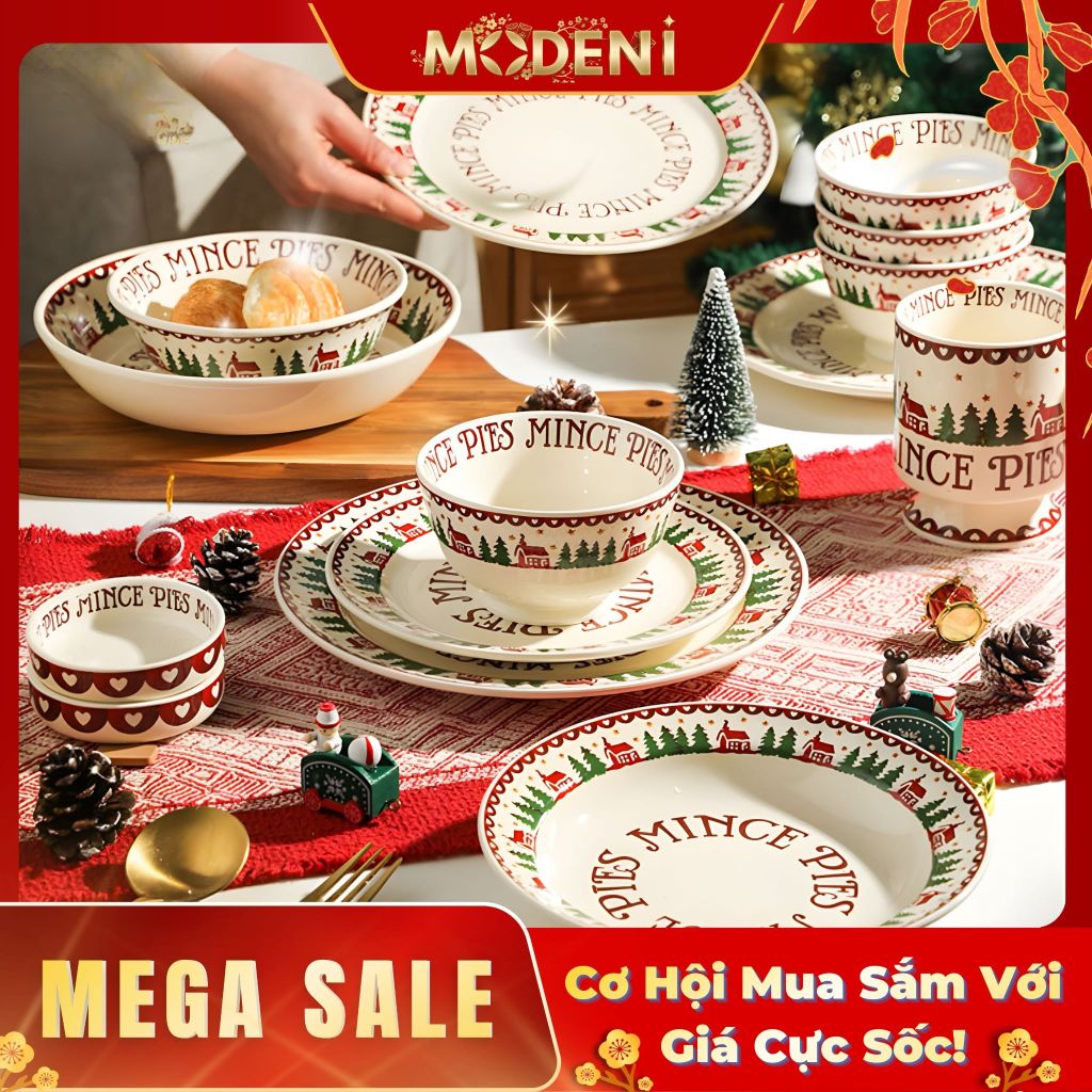 Bộ Tô Chén Đĩa Carol Cho Dịp Giáng Sinh Sứ Tráng Men Cao Cấp