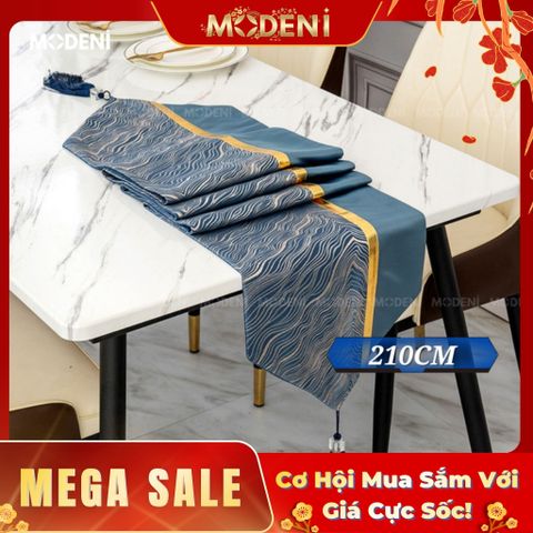  Khăn Bàn Table Runner Blue Flowrous Cao Cấp – Luôn Giữ Form Mượt Mà, Hạn Chế Thấm – Họa Tiết Lá Vân Đá Nghệ Thuật – Dành Cho Không Gian Sống Có Gu 