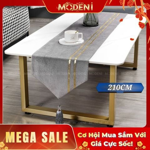  Khăn Bàn Table Runner Gray Elena Cao Cấp – Lau Sạch Dễ Dàng, Luôn Giữ Form Chuẩn – Thiết Kế Trắng Ánh Vàng Tối Giản Thanh Lịch – Phù Hợp Bàn Sofa & Bàn Tiệc Sang Trọng 