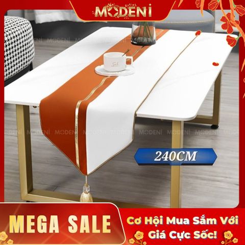  Khăn Bàn Table Runner Orange Renai Cao Cấp – Thiết Kế Trắng Xám Ánh Vàng Thanh Lịch – Dành Cho Bàn Sofa, Bàn Tiệc Dài 1m8 – 2m4 