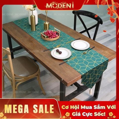  Khăn Runner Emerald Keno – Vải Polyester Xanh Ngọc, Hoạ Tiết Vàng Kim Cao Cấp – Tô Điểm Bàn Tiệc & Decor Quầy Bar Đẳng Cấp 