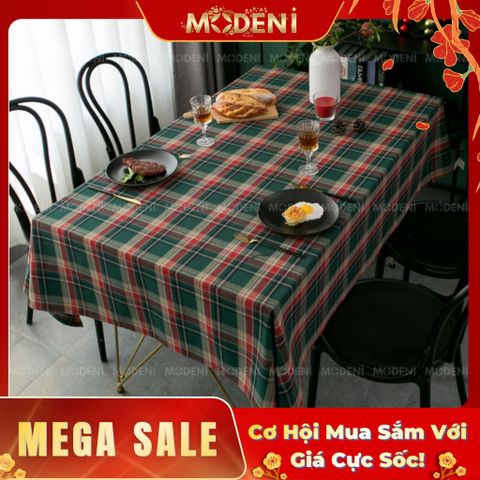  Khăn Trải Bàn Caro Retro Xanh Cao Cấp – Vải Dày Chống Nhăn – Tăng Vibe Ấm Cúng Cho Tiệc Tối, Noel, Decor Quán Café 