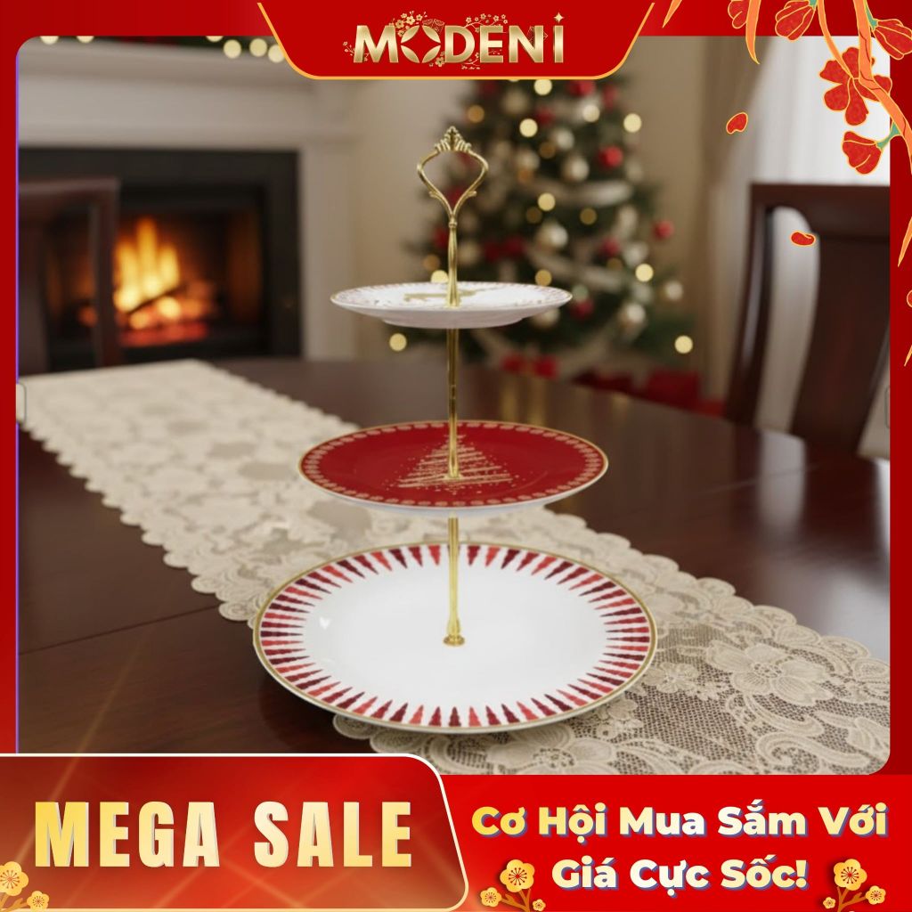 Khay 3 Tầng Cristina – Khay Đựng Bánh 3 Tầng Cao Cấp Tay Cầm Mạ Vàng – Decor Tiệc Trà Sang Trọng