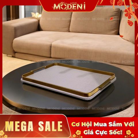  Khay Chữ Nhật Elme Xám – Khay Decor Sang Trọng Cao Cấp – Tay Cầm Mạ Vàng, Bề Mặt Vải Dệt Xám Lịch Lãm – Phù Hợp Trang Trí Bàn Sofa, Bàn Ăn, Bếp, Phòng Khách Hiện Đại 