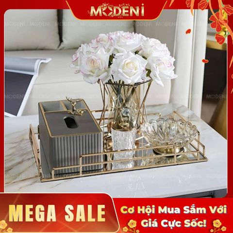  Khay Chữ Nhật Jade Cao Cấp – Khay Bàn Gương Khung Kim Loại Mạ Vàng Decor Sang Trọng – Phù Hợp Trang Trí Bàn Sofa, Bàn Trang Điểm 
