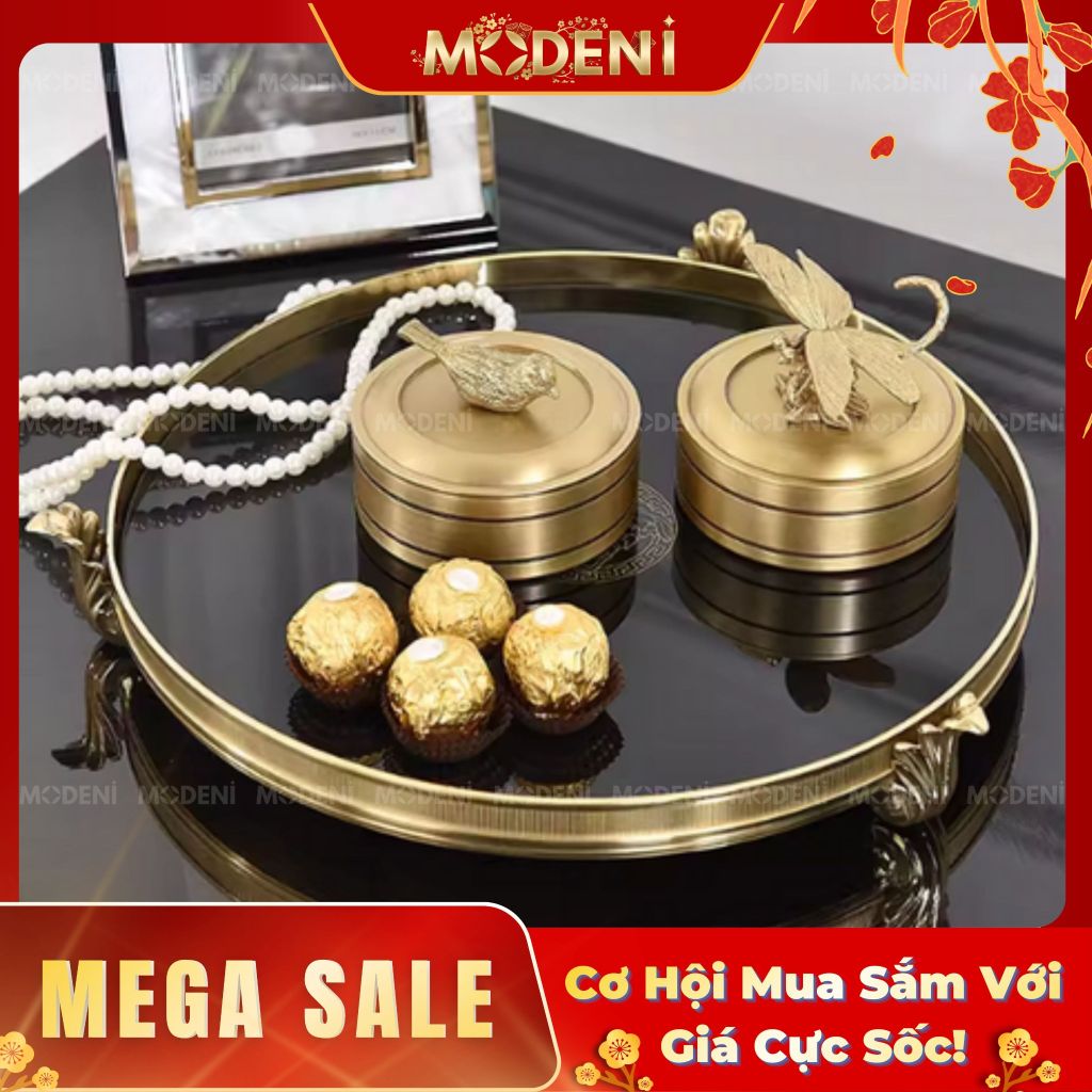 Khay Hình Tròn V Luxury Neo Trang Trí Cao Cấp Màu Đen Viền Vàng Sang Trọng Phong Cách Châu Âu Hiện Đại