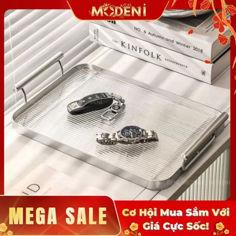  Khay Oriana Silver – Khay Decor Bắc Âu Sang Trọng – Tay Cầm Vàng Tinh Tế, Đựng Bánh Kẹo, Đồ Uống 