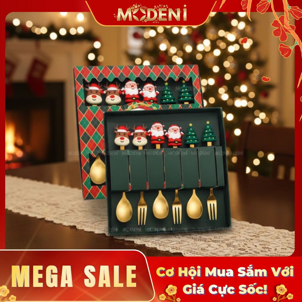 Set Muỗng Nĩa Macaron Giáng Sinh Cao Cấp Sang Trọng