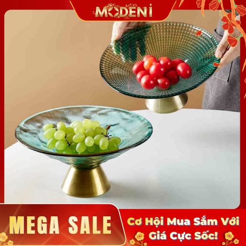  Tô Đĩa Đựng Trái Cây Wave Emerald Thủy Tinh Cường Lực Cao Cấp – Đế Inox Mạ Vàng Gold – Phong Cách Hàn Quốc Hiện Đại, Decor Bàn Sofa – Bàn Tiệc Sang Trọng 