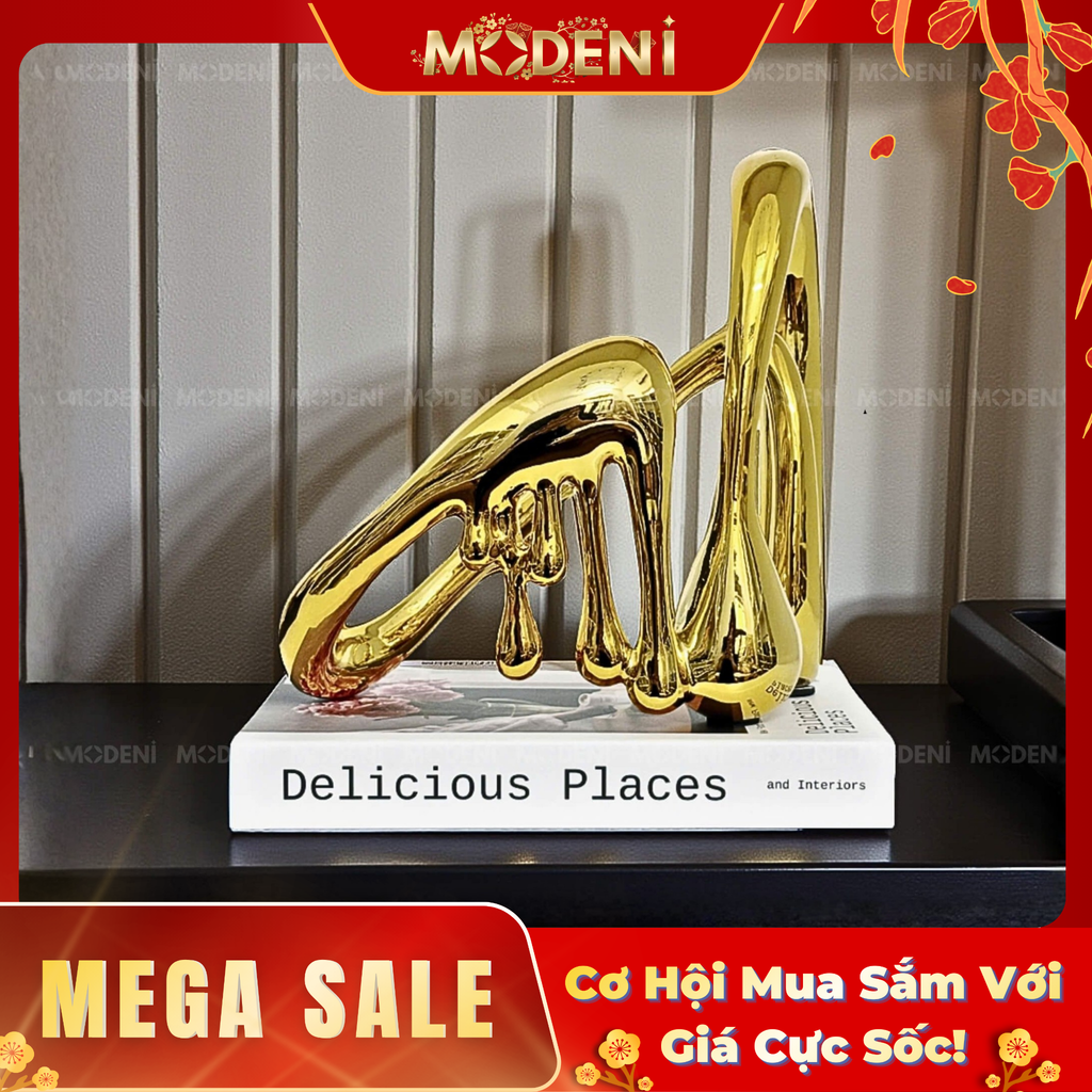 Tượng Trang Trí Glint Gold – Tác Phẩm Nghệ Thuật Ánh Vàng Độc Đáo – Thiết Kế Uốn Lượn & Giọt Chảy – Decor Kệ Tủ, Bàn Console, Không Gian Hiện Đại