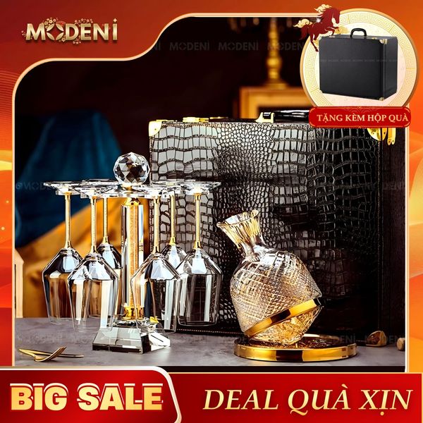  Bộ Bình Rượu Goldman Pha Lê Cao Cấp Quà Tặng Tân Gia Viền Vàng Sang Trọng 