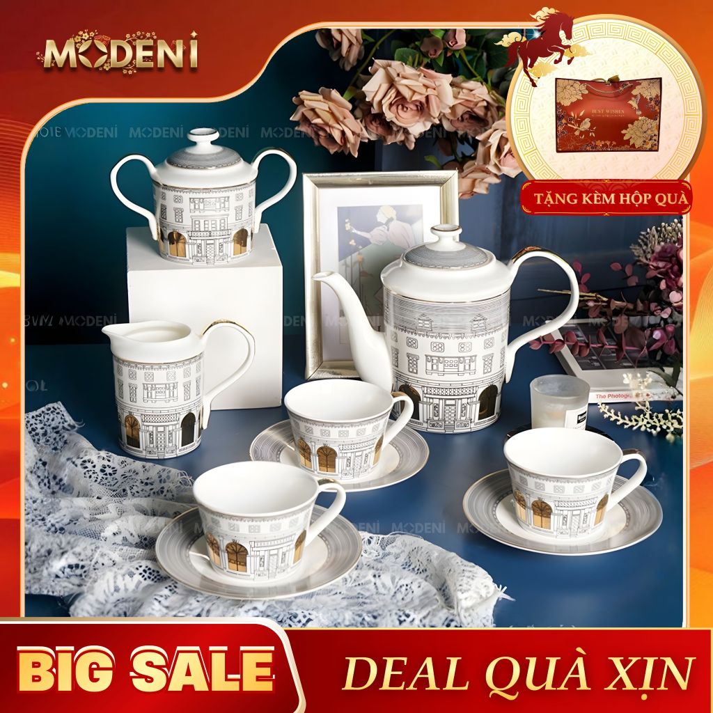 Bộ Bình Trà Họa Tiết Ngôi Nhà Hime Cao Cấp Sang Trọng