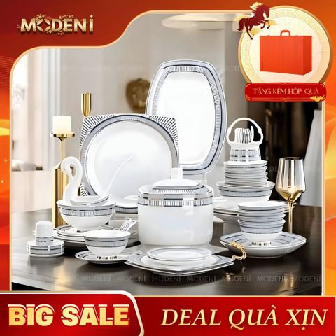  Bộ Chén Đĩa Catania Sứ Xương Cao Cấp – Họa Tiết Bạch Kim Thanh Lịch – Dành Cho Bàn Ăn Gia Đình Sang Trọng 