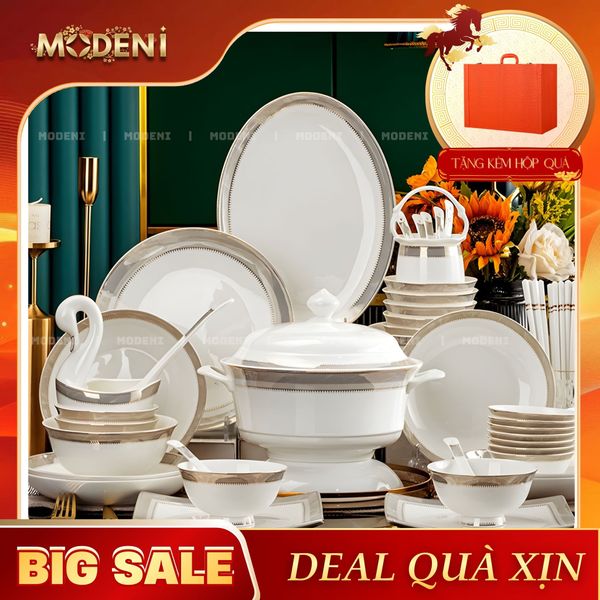  Bộ Chén Đĩa Sharon Sứ Xương Cao Cấp – Viền Bạch Kim Tinh Xảo – Sang Trọng Cho Bàn Ăn Hiện Đại & Tiếp Khách 