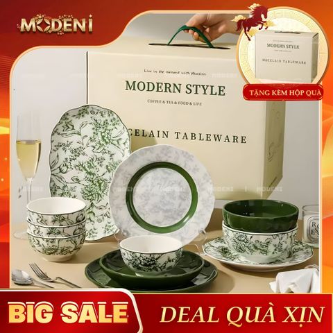  Bộ Chén Đĩa Sứ Trang Men Cao Cấp Farley – Họa Tiết Hoa Lá Trang Nhã – Dành Cho Bàn Ăn Hiện Đại, Tiếp Khách Và Quà Tặng Sang Trọng 