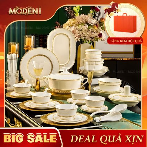  Bộ Chén Đĩa Sứ Xương Cao Cấp Valeria Gold – Họa Tiết Khắc Nổi Sang Trọng Phối Viền Vàng Kim Thanh Lịch, Tinh Hoa Nghệ Thuật Bàn Tiệc Hiện Đại 