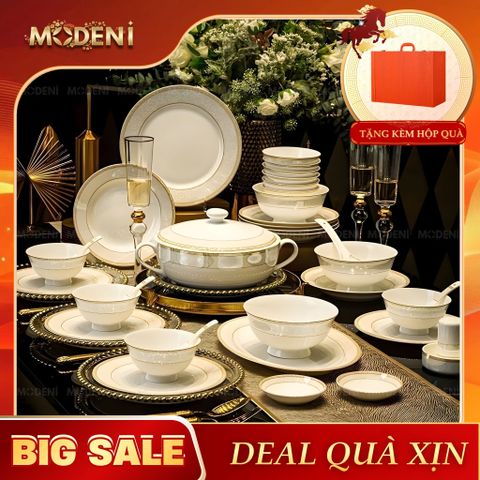  Bộ Chén Đĩa Sứ Xương Elara Cao Cấp – Viền Vàng Ngọc Trai Tinh Xảo, Mang Đậm Khí Chất Hoàng Gia Cho Bàn Tiệc Sang Trọng 