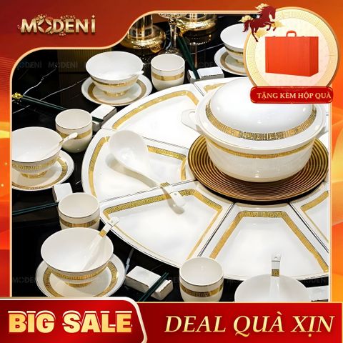  Bộ Chén Đĩa Tròn Sứ Xương Trevi Cao Cấp – Viền Vàng Hoàng Kim Tinh Xảo, Nghệ Thuật Hoàng Gia Cho Bàn Tiệc Sang Trọng 