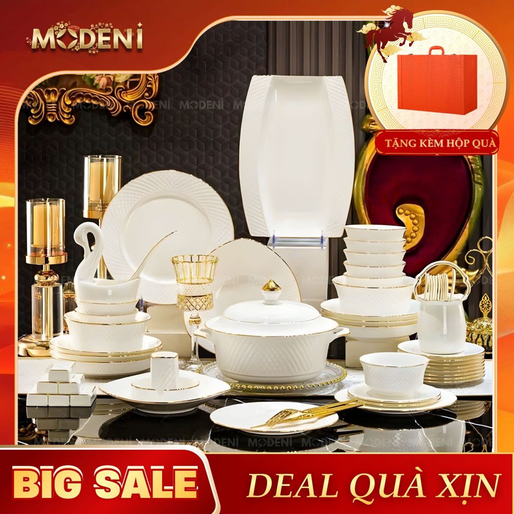 Bộ Tô Chén Đĩa Gốm Sứ Cao Cấp Clara Viền Vàng Sang Trọng