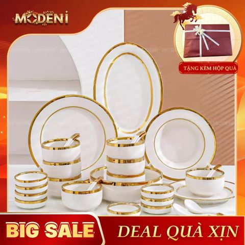  Bộ Tô Chén Đĩa Viền Vàng Nortylis Màu Trắng Gốm Sứ Cao Cấp Phong Cách Hiện Đại Châu Âu Quà Tặng Tân Gia 
