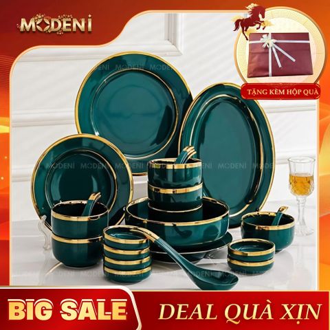  Bộ Tô Chén Đĩa Viền Vàng Nortylis Màu Xanh Emerald Gốm Sứ Cao Cấp Phong Cách Hiện Đại Châu Âu Quà Tặng Tân Gia 